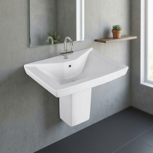 Lavabo demi-pied en céramique indien, résistant à l'eau, facile à nettoyer, vasque ronde monobloc, équipement sanitaire pour villa - Product Image 3
