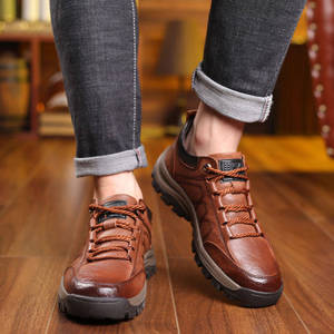Zapatos deportivos transpirables de cuero con suela gruesa antideslizante y cierre de cordones para hombre, talla grande, estilo casual de primavera, para uso transfronterizo. - Product Image 4