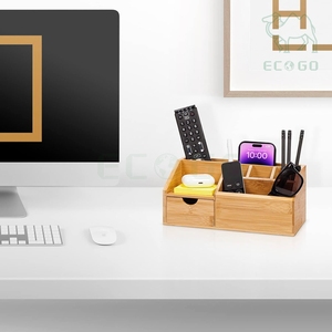 Bamboo Luxury Office <b>Desktop</b> Makeup Brush Display Box Storage <b>Stand</b> Custom Logo Desk Pen Holders Cosmetic Organizer - Product Image 6