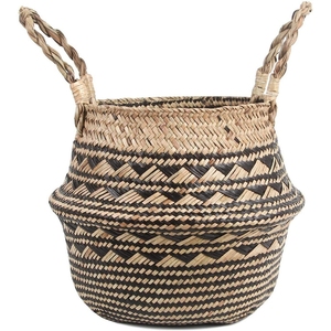 High Quality Black Seagrass <b>Belly</b> <b>Basket</b> Foldable Handwoven Plant Pot Laundry Storage Organizer Bulk Vietnam Manufacturer - Product Image 3