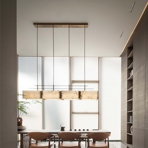 Designer Designed Luxury Copper Marble Chandelier Long Strip LED Pendant <b>Light</b> For Home Tea Table Villa Restaurant - Product Image 1