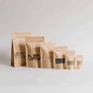 Factory Wholesale Zip <b>Lock</b> Bag Food Packaging Stand up Pouch Plain Brown Kraft Paper Bags With <b>Windows</b> - Product Image 1