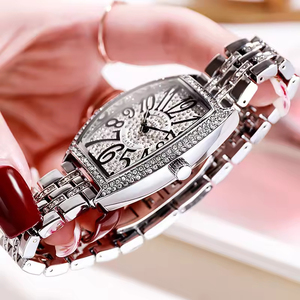 Wholesale tonneau-shaped, full diamond quartz, vintage-style steel strap women's <b>watches</b>. - Product Image 3