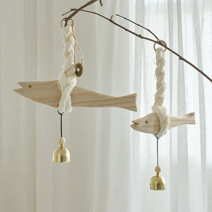 Solid Wood Fish Shaped <b>Bell</b> Pendant Handmade Wooden Decor For Living Room Bedroom Wall Hanging Home Decoration - Product Image 2