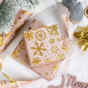 Flyhill Kraft Christmas Wrapping <b>Paper</b> Pink Gold Snowflake Foil Gift <b>Wrap</b> <b>Roll</b> 17inch x 32.8ft Single Side Recyclable - Product Image 6