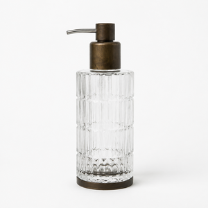 Juego de Vasos de Vidrio Transparente Acanalado de Primera Calidad con Detalles de Madera, Dispensador de Loción de 6 Piezas, Vaso, Jabonera, Tarro para Toallitas, Portacepillos de Dientes, Bandeja - Product Image 3