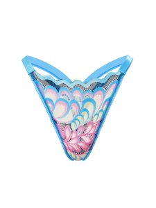 Tanga de encaje sin costuras de talle bajo para mujer, rosa, azul, con patrón de paisley bordado, tejido ultrafino - Product Image 4