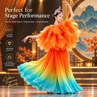 Costume de danse de scène 3D à pétales dégradés, moderne et personnalisé pour femme, robe de spectacle ethnique haut de gamme avec coiffe