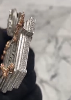 Collier Hip Hop en Argent S925 Plaqué Or Bicolore, Pendentif Lettre Personnalisée Sertie de Moissanite avec Médaillon Oiseau Rose et Attache