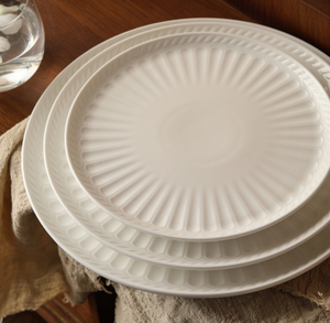 <b>White</b> Embossed Porcelain Plate <b>Set</b>, 3 Sizes Round Ceramic <b>Dinner</b> Plates with Radial Texture for Kitchen & Restaurant - Product Image 6
