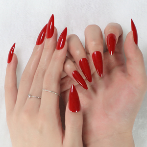<span class=keywords><strong>Uñas</strong></span> postizas <span class=keywords><strong>largas</strong></span> con superficie brillante, Stiletto rojo tomate brillante, venta al por mayor, nuevos productos - Product Image 4