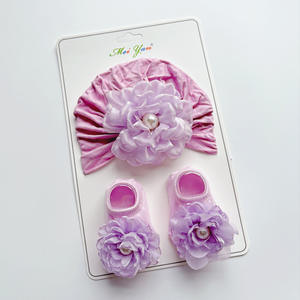 Vente chaude <span class=keywords><strong>0</strong></span>-12 <span class=keywords><strong>Mois</strong></span> Bébé Chaussettes Avec De Grandes Fleurs Mignon Arc Chapeaux Cadeau Coton Chaussettes Ensemble - Product Image 4