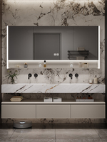 Meuble-lavabo mural moderne avec vasque, miroir intelligent et plan de travail en bois massif – Personnalisable pour appartement