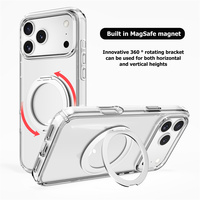 Étui de luxe antichoc transparent en TPU avec support rotatif à 360° et anneau magnétique pour iPhone 17 Pro Max
