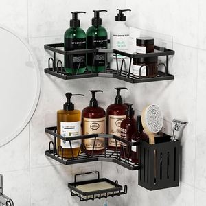 3 Pack Self Adhesive Black Coated <b>Bathroom</b> Shower <b>Corner</b> Caddy Wall Storage Organizer Rack Shelf Metal for <b>Bathroom</b> - Product Image 1