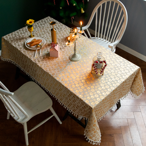Tovaglie europee per natale cotone copertura della tavola per festa oro timbratura nappa biancheria da tavola rettangolare - Product Image 2