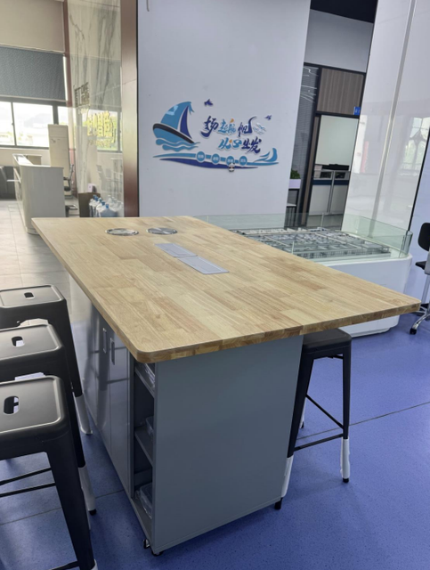 Laboratory Furniture School Workbench With Solid Wood Tabletop Metal Cabinet Storage Drawers And UPS Socket