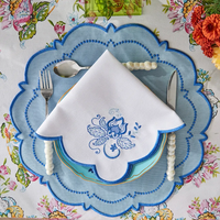 Serviettes de table carrées en lin irisé brodé à bords festonnés, faites à la main, écologiques, lavables en machine, modernes, logo personnalisable