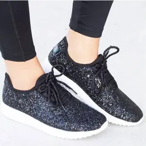 Zapatillas de deporte brillantes para mujer, nuevo estilo, suela gruesa con brillo ostentoso, con cordones, deportivas de talla grande, 2022