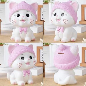 <span class=keywords><strong>Hucha</strong></span> de resina de gato blanco con lazo rosa, diseño de <span class=keywords><strong>gatito</strong></span> de dibujos animados, para decoración de habitación de niñas y regalo de cumpleaños - Product Image 2