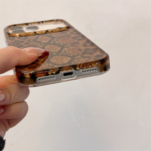 เคสโทรศัพท์มือถือลายเสือดาวและงูแบบ IMD สำหรับ iPhone 17 16 15 14 Pro Max ประดับกลิตเตอร์น่ารักสีทองวิบวับ ฝาหลังแข็งแรง - Product Image 5