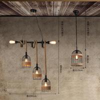 Lustre Cage à Oiseaux Industrielle Rétro pour Restaurant ou Bar E27 Lampe Décorative en Corde de Chanvre Style Rustique Forme Longue