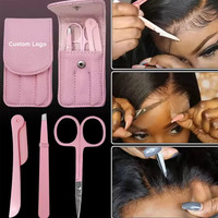 Kit d'Outils 3 en 1 de Coiffure pour Pose de Perruque avec Ciseaux, Rasoirs, Pince à Épiler, Lace Frontal Pré-Épilé et Logo Personnalisé