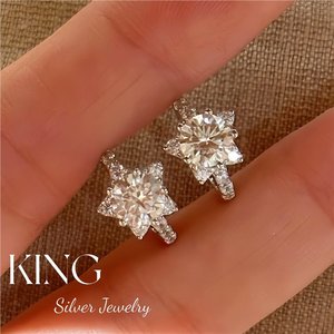 Ensemble collier et boucles d'oreilles en argent 925 avec moissanite étoile pour femme, idéal pour le quotidien, serti griffes en argent. - Product Image 2