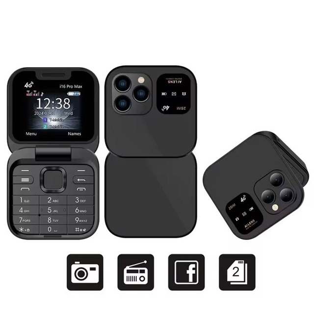 I16 Pro Mini Fold Mobile Phone 4G GSM Dual SIM Card Speed Dial Video Player Magic Voice FM Radio 3.5mm Jack Small Flip Cellphone