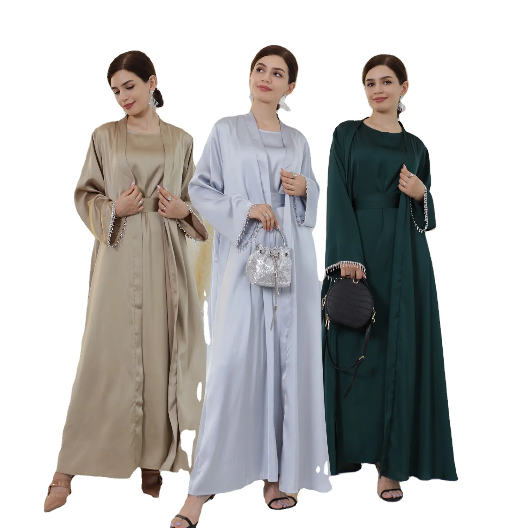 مجموعة عبايات بتصميمات حديثة من دبي عباية للنساء المسلمات عباية مفتوحة أنيقة مع مجموعة فساتين داخلية سهلة الارتداء