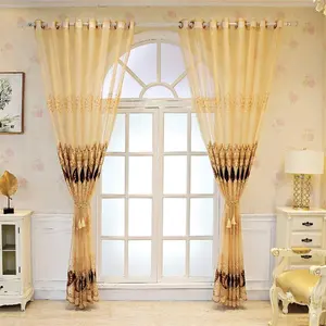 Rideaux transparents à fleurs bleues de luxe Rideau en gaze de tulle de fenêtre de style européen pour salon