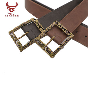 Retro Style Full Antic Brass Free Engraving Pattern Flat Buckle Belt For Ladies - Product Image 2