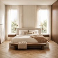 Lit rembourré de qualité hôtelière avec tête de lit haute en tissu pour l'ameublement des chambres d'hôtel et d'appartements équipés