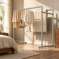 Séchoir à linge stable en métal à double barre, support autoportant pour vêtements et literie