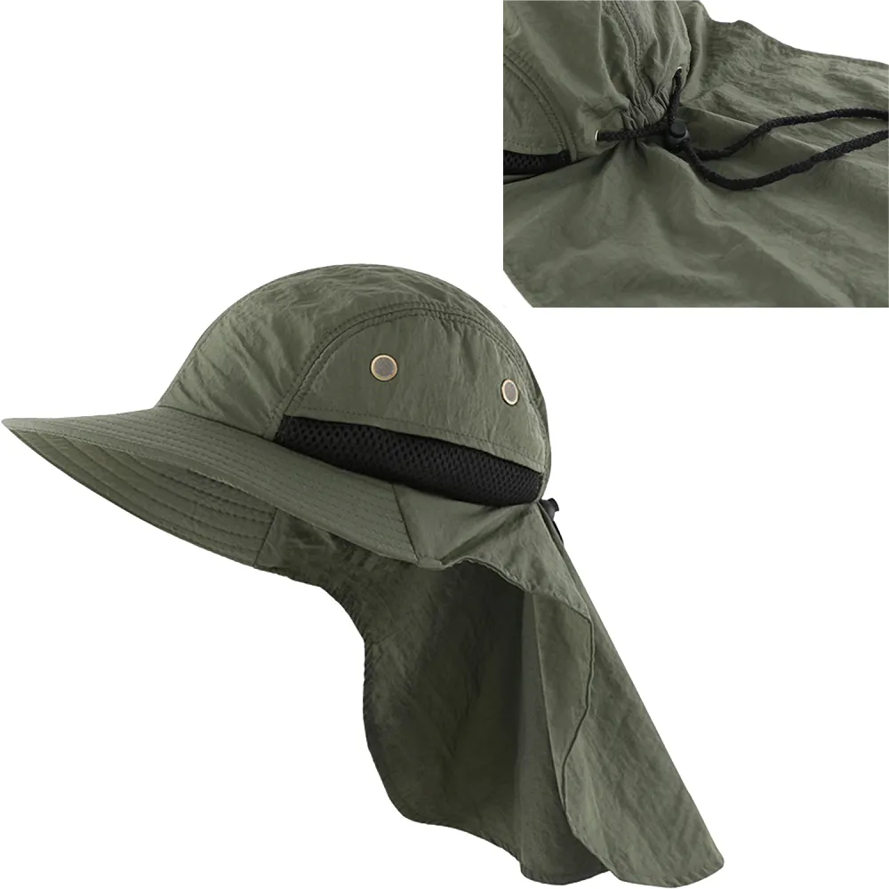 Gorra de malla con solapa ajustable para hombre, gorro de protección solar UPF50 + ala ancha, ligero, transpirable, para pesca al aire libre
