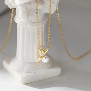 Collar de Plata de Ley S925 para Mujer Wenchi, Cadena de Clavícula con Perlas Sintéticas Curvadas, Estilo Ins, Cadena Geométrica Figaro, Cadena de Caja, China - Product Image 3