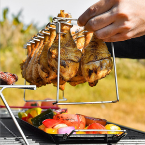 رف حديث محمول من الفولاذ المقاوم للصدأ قابل للطي لأرجل الدجاج فرن تخييم ومقلاة شواء مع صينية سفلية للشواء - Product Image 2