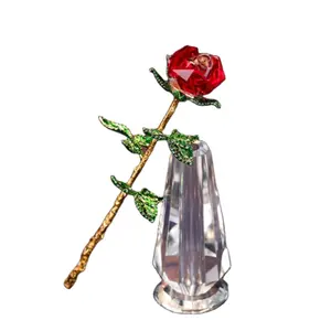 Cristal Rose avec tige en or cristal Rose fleur K9 Souvenir cadeau fantaisie Europe, Art populaire poli