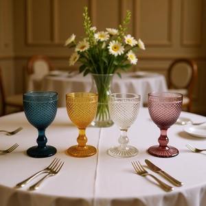 10オンス ヴィンテージデザイン ブルーワインゴブレットグラス 結婚式パーティーイベント用 - Product Image 1