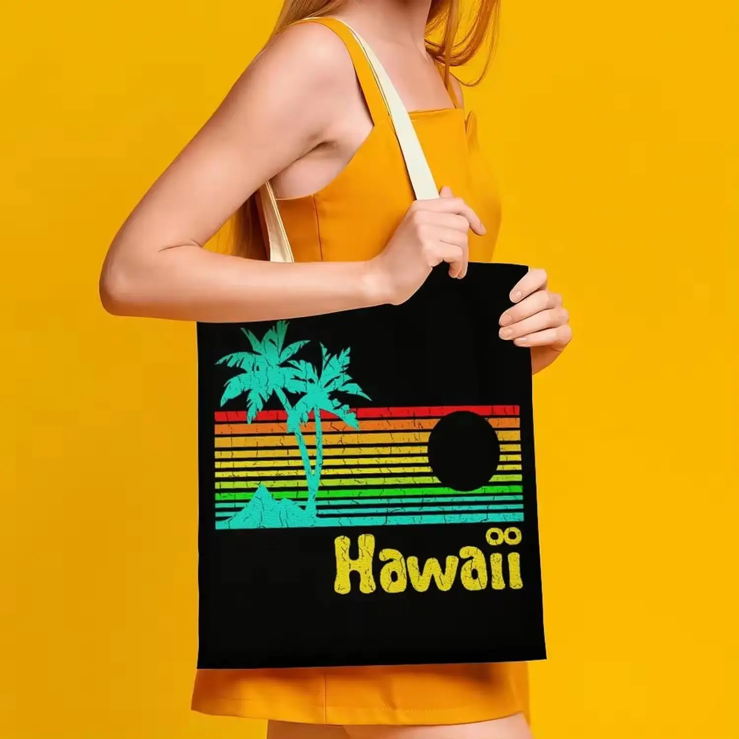 Sac fourre-tout en toile hawaïenne vintage rétro sac de plage à bandoulière réutilisable sacs d'épicerie