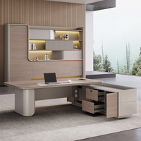 Nouvelles chaises et tables de bureau de direction de luxe modernes, personnalisables, en bois, modulaires, avec deux armoires, forme sur mesure, table de bureau de PDG