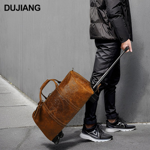 Dujiang Crazy Horse Leather Luggage Bag 20-35L Trolley Travel <b>Suitcase</b> Unisex - Product Image 1