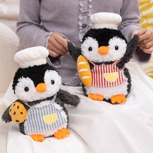 Peluche <span class=keywords><strong>pingouin</strong></span> chef mignon, peluche douce et moelleuse avec tablier de boulanger, pain, biscuits, <span class=keywords><strong>pizza</strong></span> pour enfants - Product Image 5