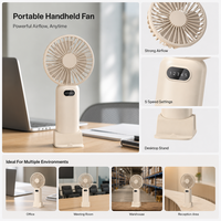 Ventilateur portable rechargeable USB 1200 mAh, 5 vitesses, affichage numérique, mini ventilateur de bureau pour l'été, les voyages, le bureau, cadeau, logo personnalisé