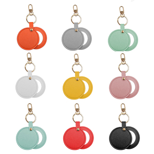 Espejo de Bolsillo Plegable Redondo con Logotipo Personalizado al por Mayor, Espejo de Mano Delgado de Cuero PU con Llavero para Bolso y Llaves - Product Image 1
