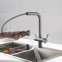 Robinet de cuisine moderne en laiton brossé avec bec flexible extractible, trois voies, eau chaude et froide, pour consommation directe