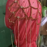 Hijab musulman de luxe fait main avec strass et pompons pour femmes, élégant foulard islamique à chaîne perlée pour fêtes et mariages