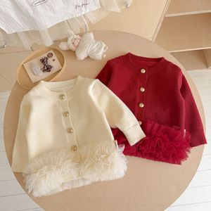Nuovo Cardigan in Maglia per Bambine con Inserti in Rete di Fibra Acrilica, Monopetto, Primaverile/Autunnale, con Pizzo e Tinta Unita - Product Image 1