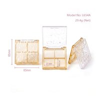 Palette à paupières vide en plastique transparent ambré, portable, personnalisable, carrée, avec design à ondulations d'eau à 4 compartiments, outils de maquillage cosmétique