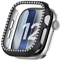 Boîtier de montre PC creux à une rangée de diamants pour Apple Watch S12 43mm 47mm, coque de protection antichoc, accessoire pour montre connectée